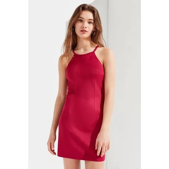 Urban Outfitters Women's Sally Faux Suede Strappy Back Mini Dress Red Size 8 - Picture 1 of 7